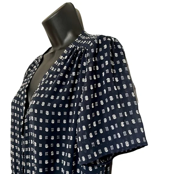 Anthro Current Air Short Sleeve Button Down Semi-Sheer Polka Dot MIDI Dress Sz L - Picture 8 of 14